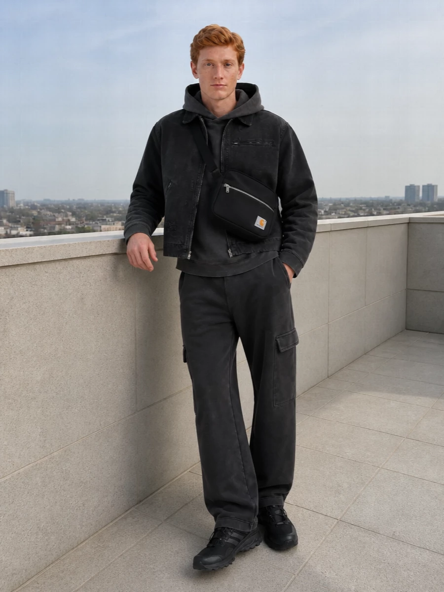 Represent black utility jacket cargo pants outfit