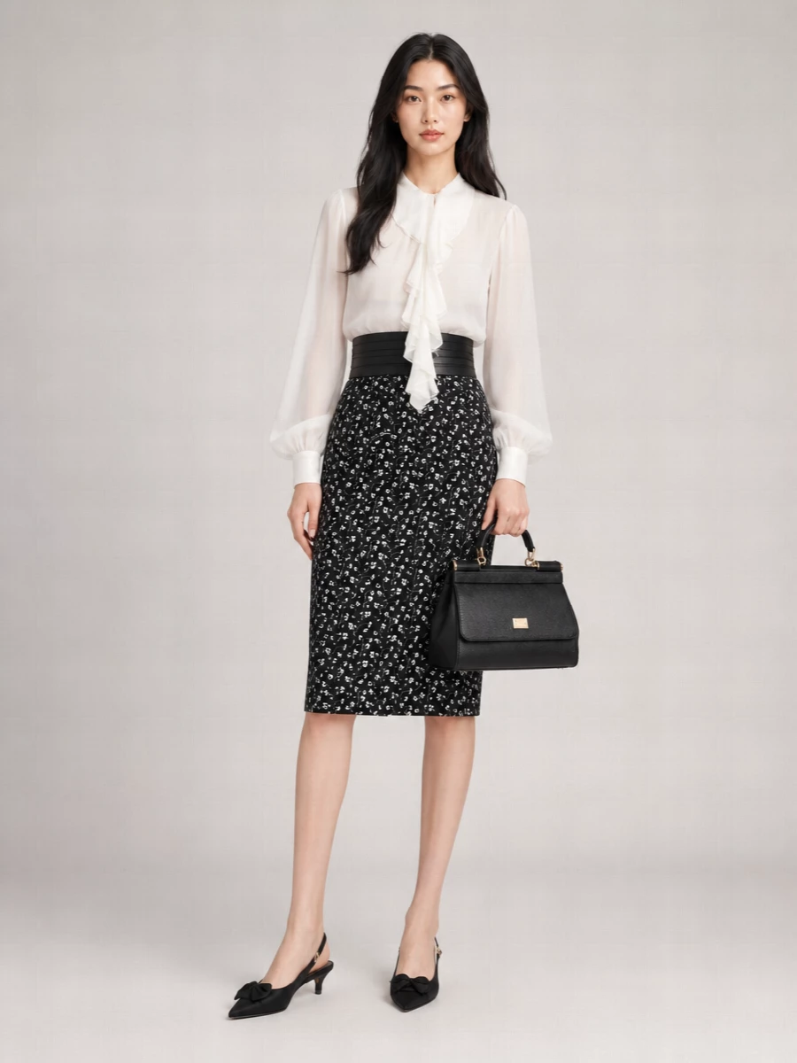 Dolce&Gabbana silk floral-print high-rise midi pencil skirt