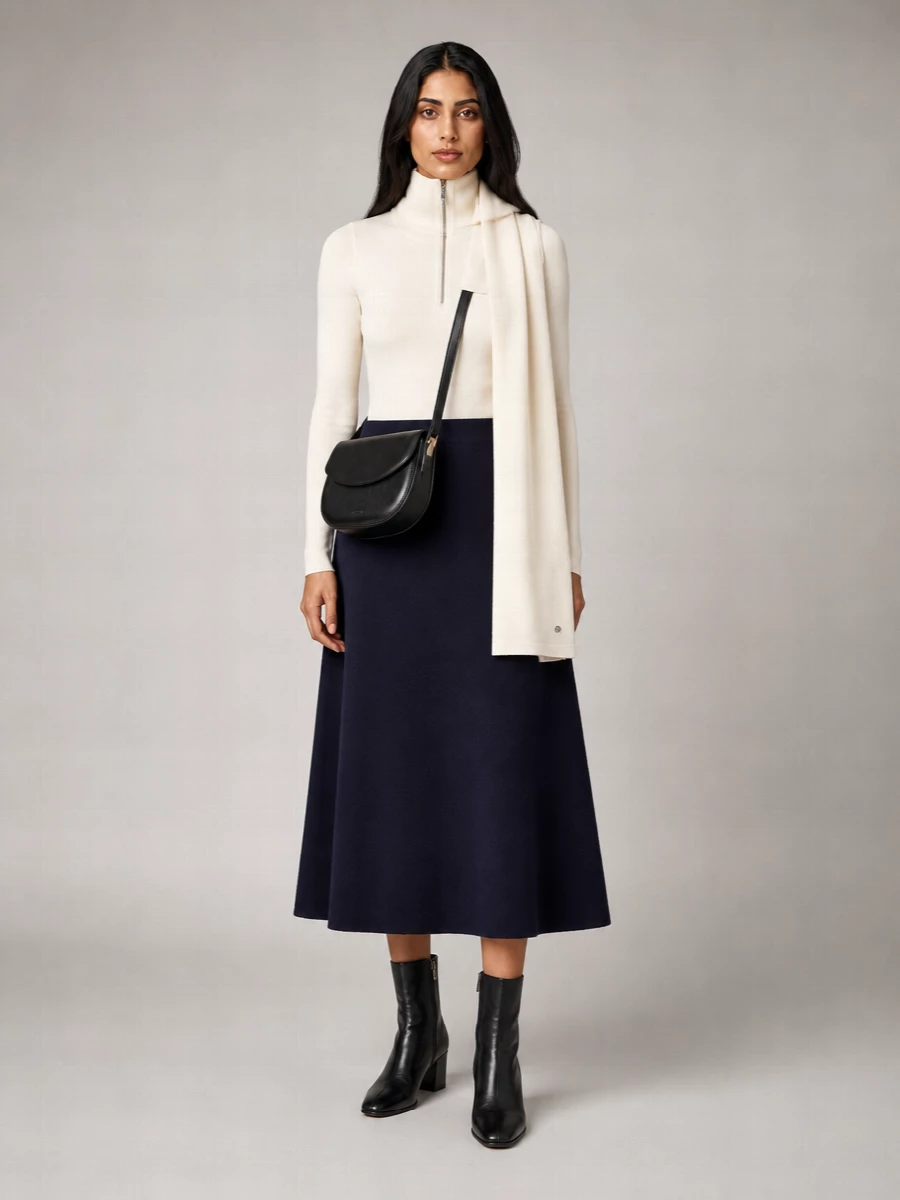 Jil Sander Virgin Wool Blend Half Zip Turtleneck Sweater