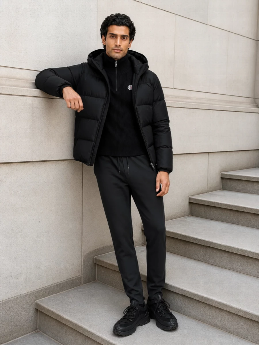 Moncler black puffer joggers trail sneakers