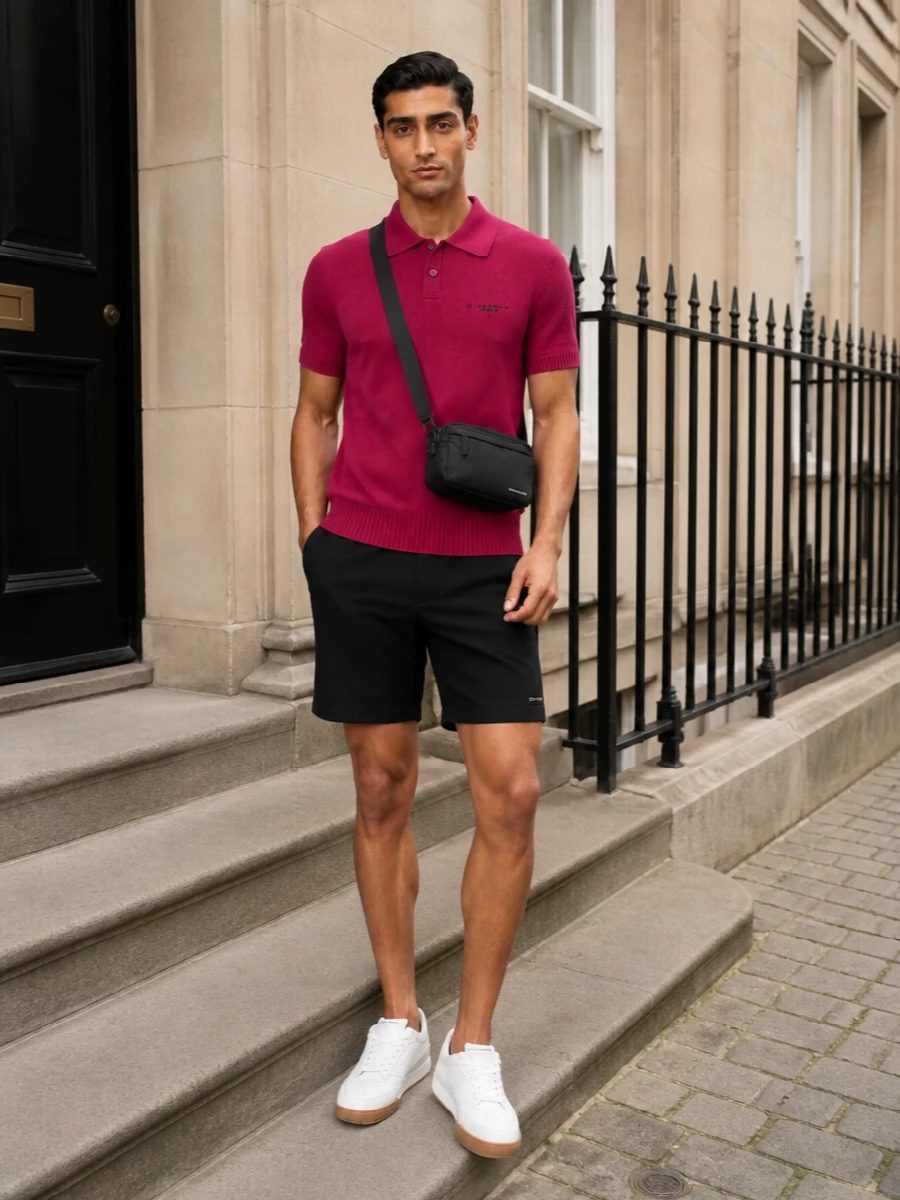 Givenchy raspberry polo black shorts white sneakers