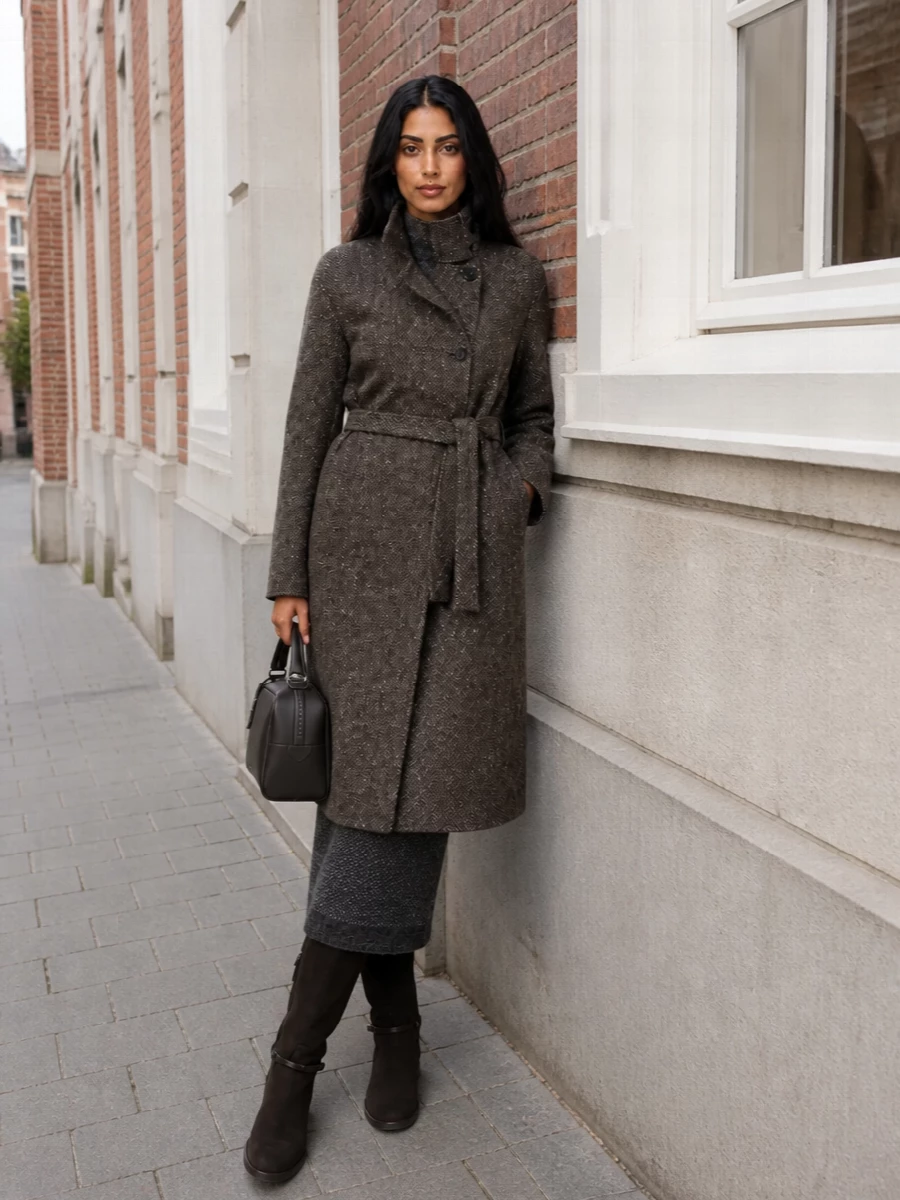 Brunello cucinelli herringbone coat knit maxi dress