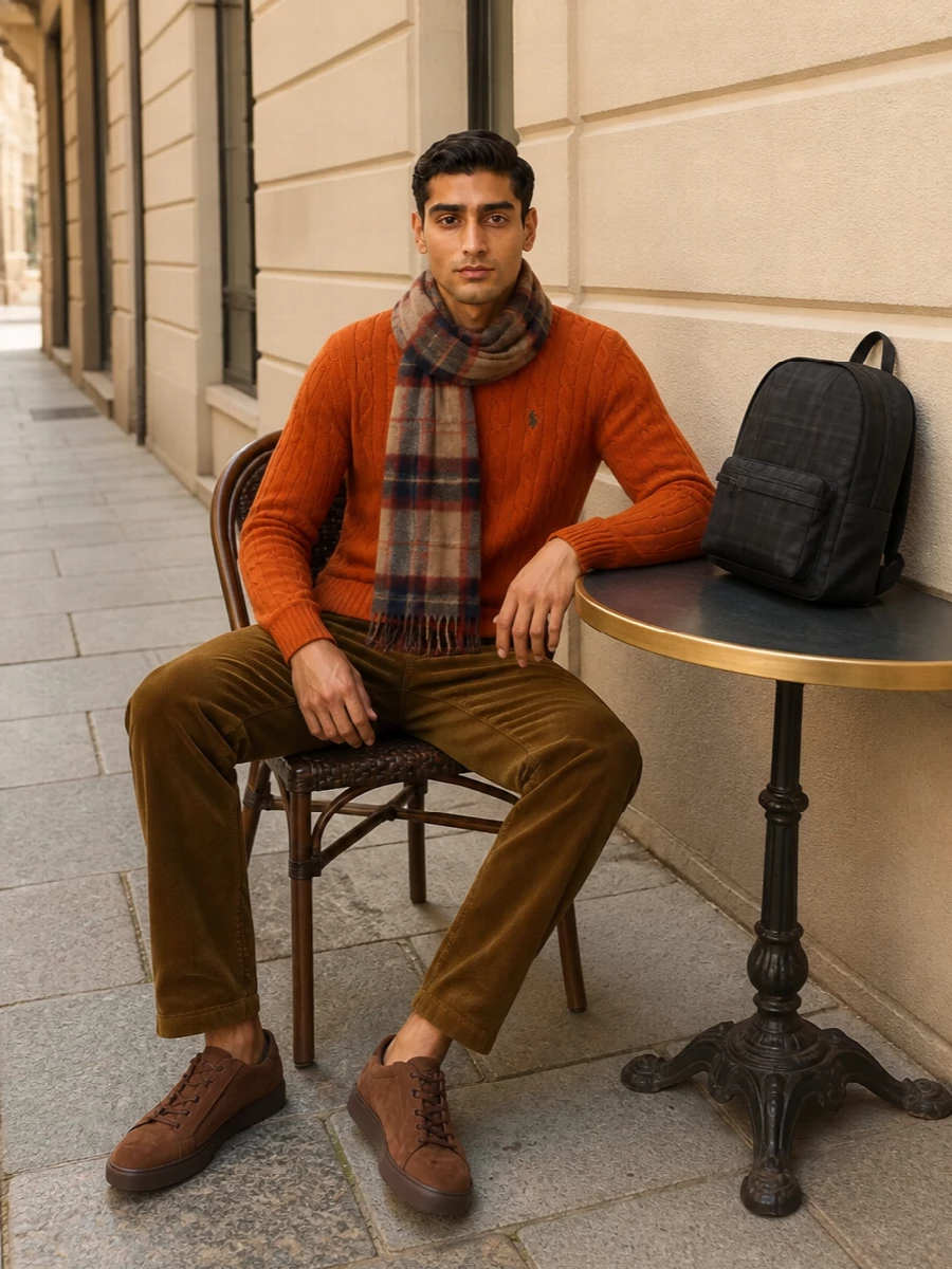 Polo ralph lauren orange cable sweater outfit