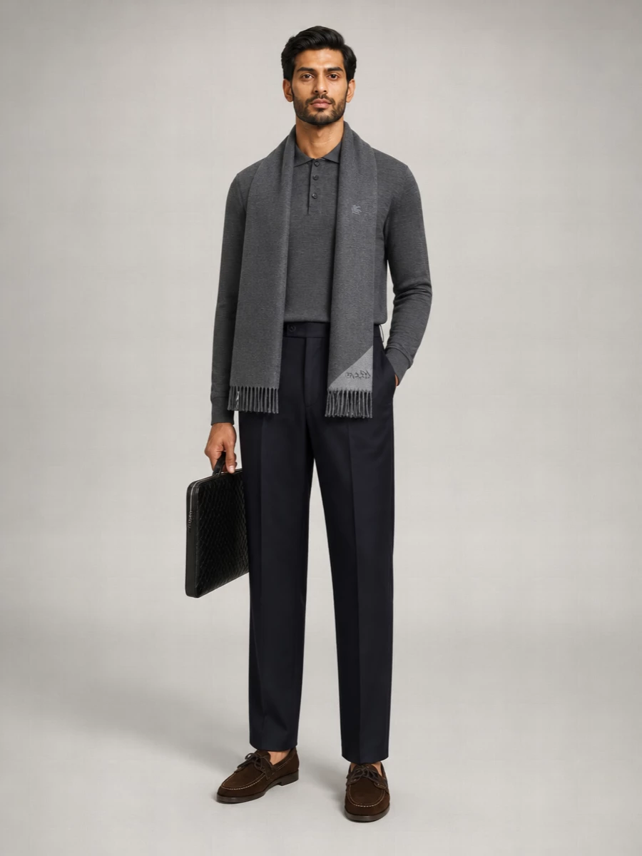 Etro Wool Silk Fine-Knit Long-Sleeve Polo Shirt