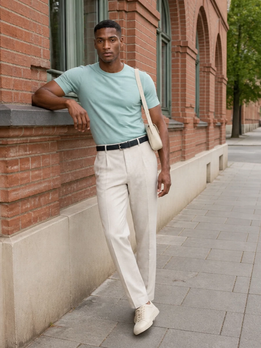 Lardini seafoam knit beige trousers sneakers