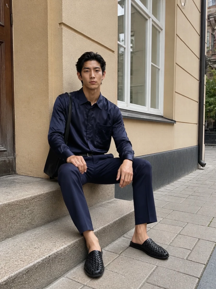 Comme des garcons navy shirt tailored trouser