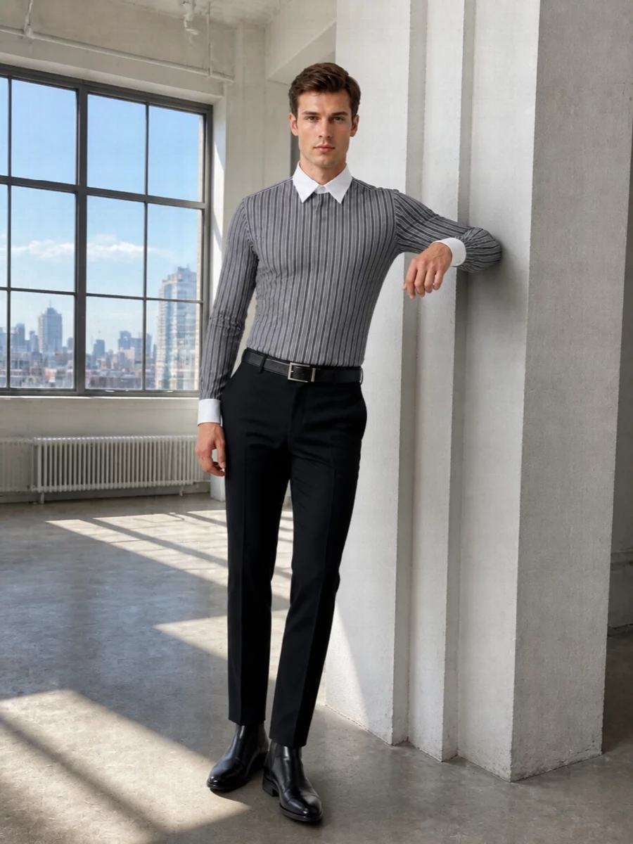 Tom ford striped shirt black tailored trousers