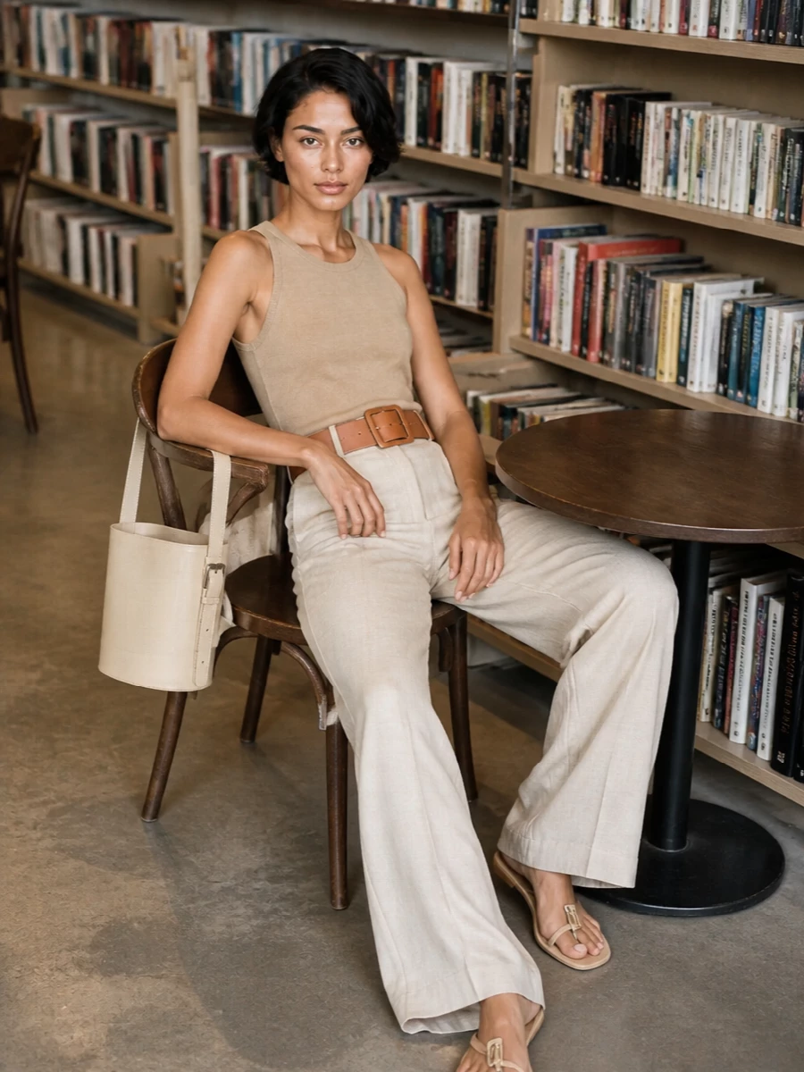 Sportmax camel tank beige wide leg trousers outfit