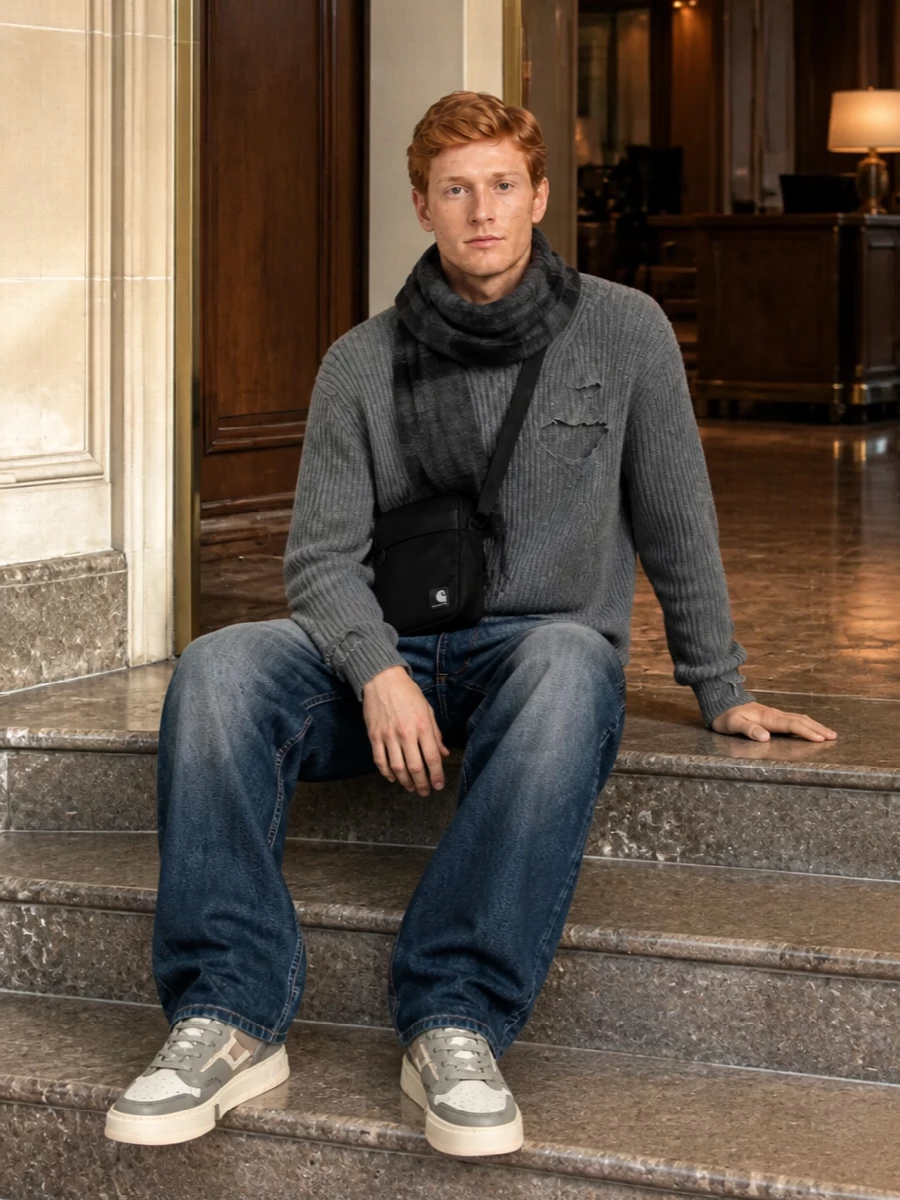 Haikure denim jeans grey knit represent sneakers