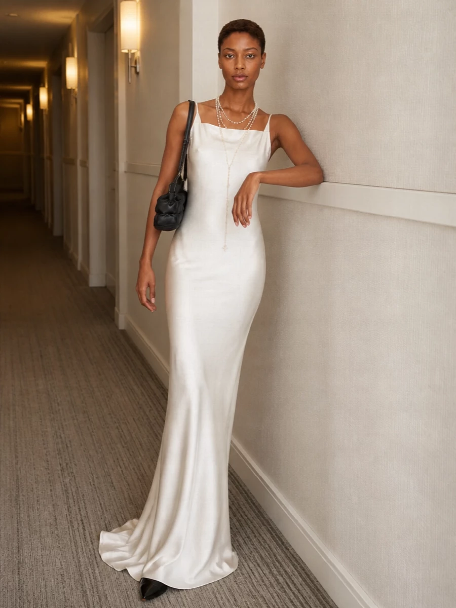 Maison margiela ivory satin gown black heels