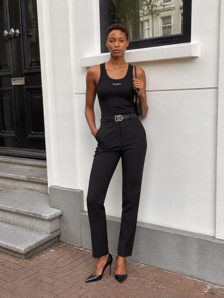 Dolce gabbana black tank tailored trousers outfit