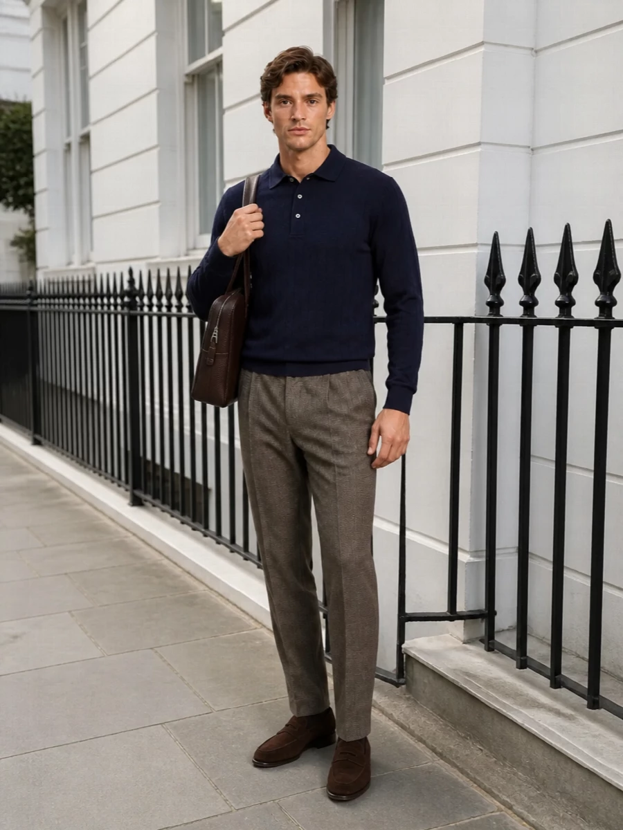 Lardini navy knit polo houndstooth trousers