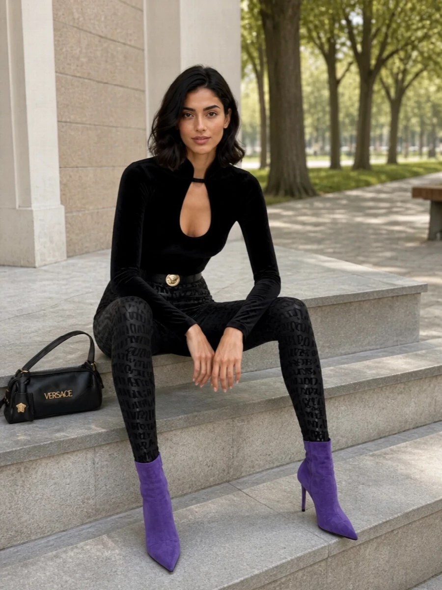 Versace leggings velvet top balenciaga boots