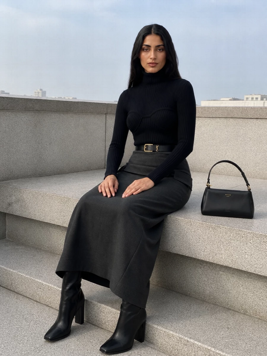 Gaultier skirt alaia boots prada bag