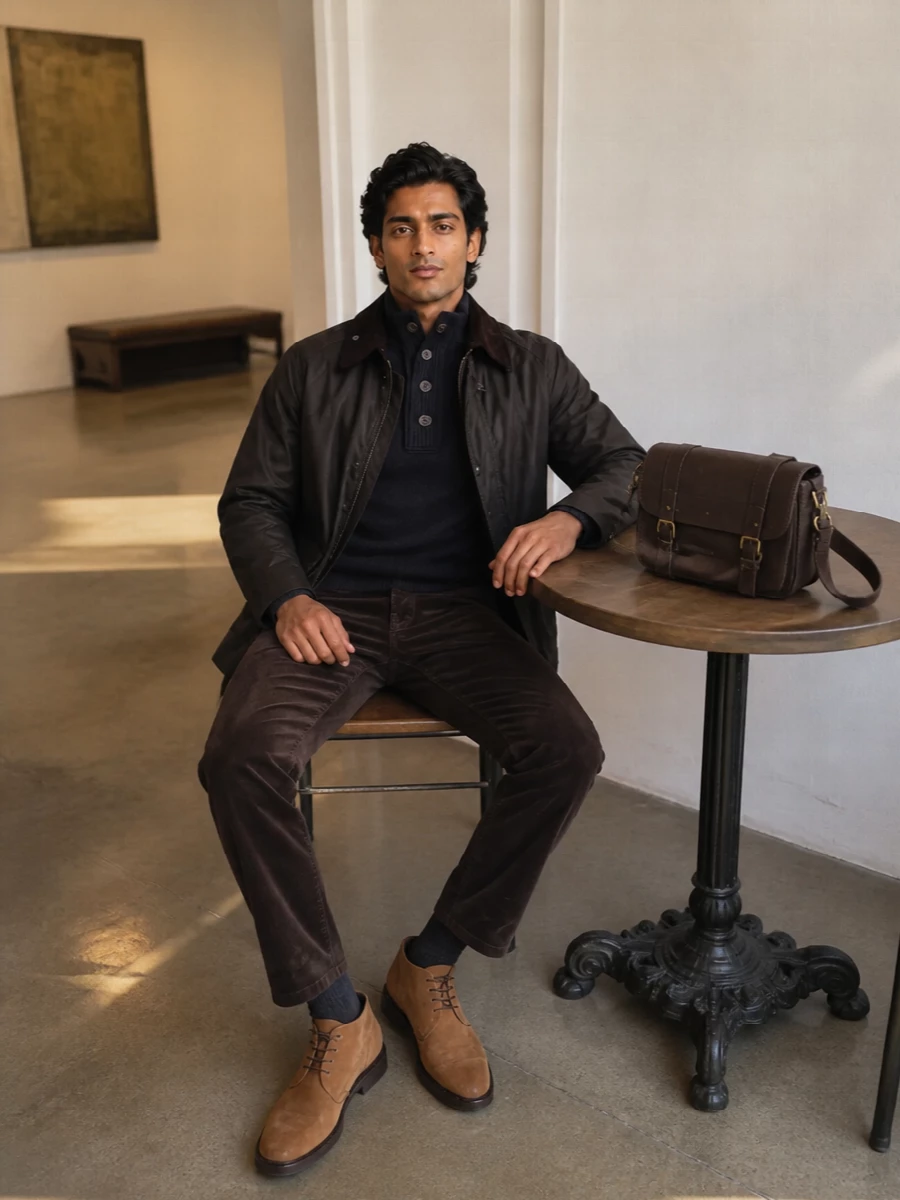 Barbour jacket jacob cohen cords trickers boots