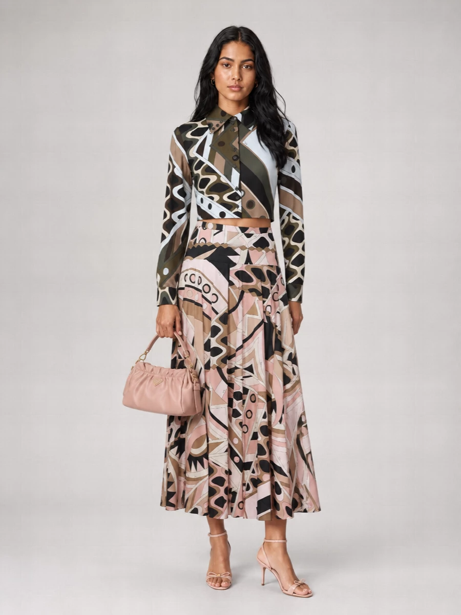 Pucci Cotton High-Rise Pleated Printed Maxi A-Line Skirt