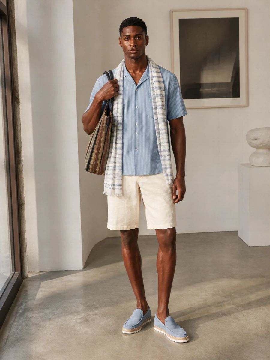 Ami striped shirt off white chino shorts