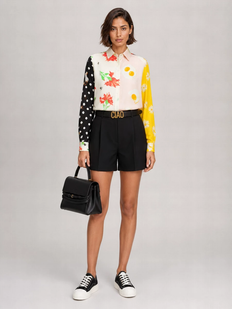 Moschino Silk Patchwork Print Shirt