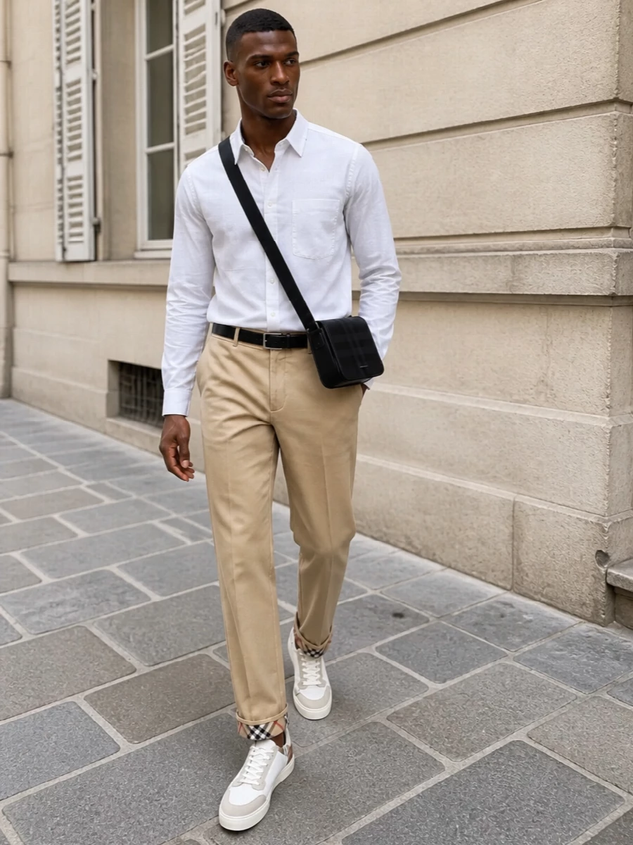 Burberry heritage chinos white shirt outfit
