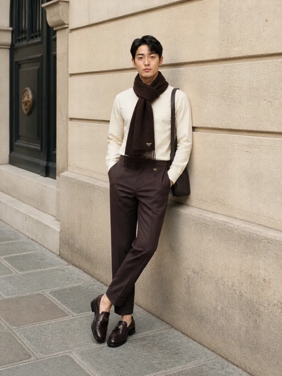 Burberry shirt brown trousers prada loafers outfit