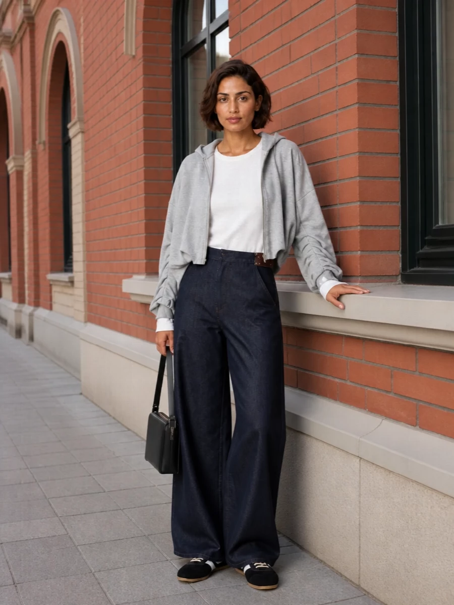 Dries van noten hoodie wide leg jeans sneakers
