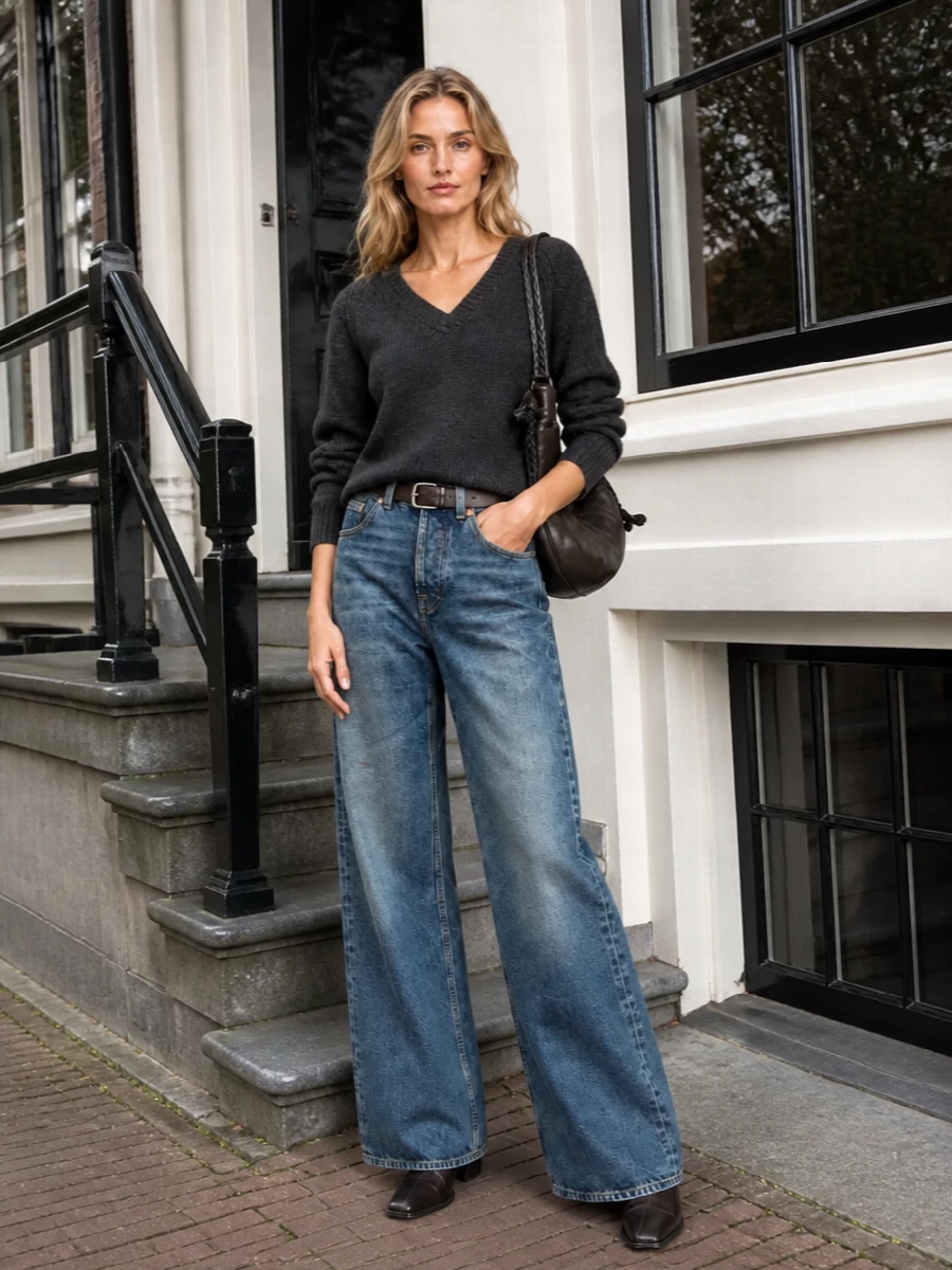 Our legacy wide leg jeans charcoal knit boots