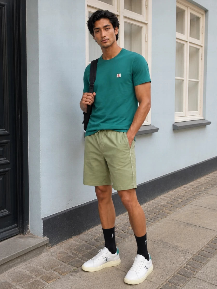 Calvin klein teal tee sage shorts sneakers