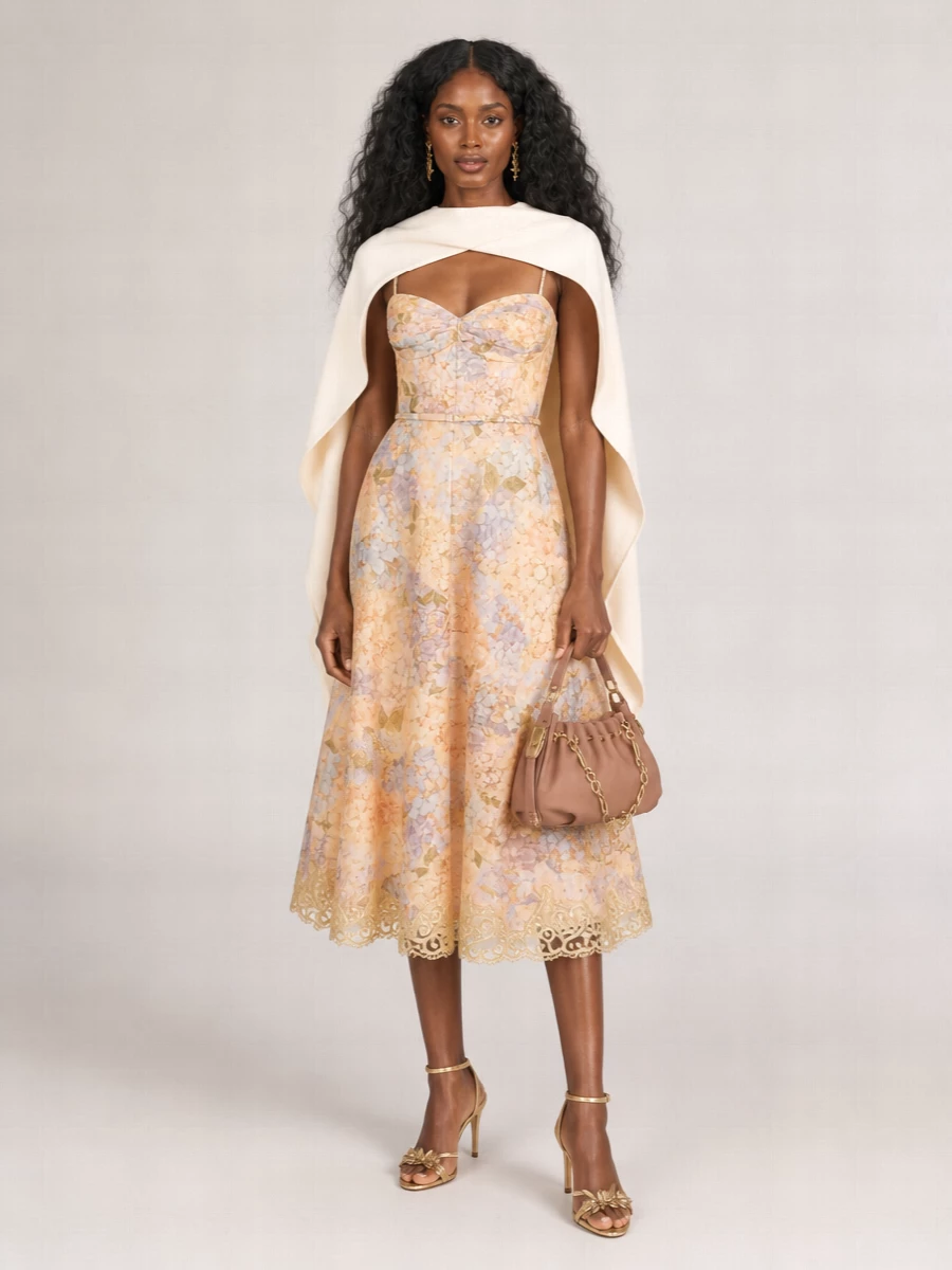 Zimmermann Silk Linen Floral Print Midi Dress