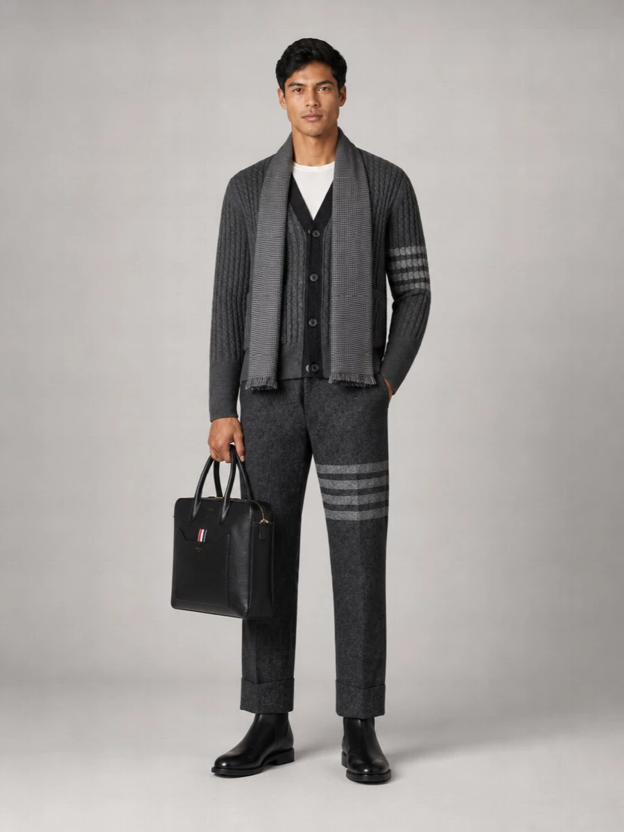 Thom Browne Virgin Wool Cable-Knit V-Neck Cardigan
