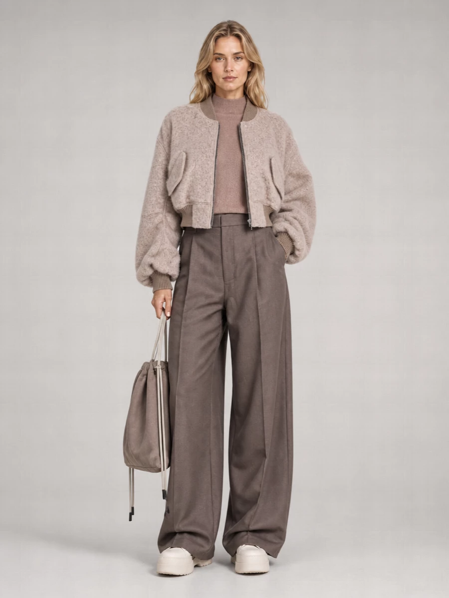 Rick Owens Wool Bouclé Cropped Bomber Jacket
