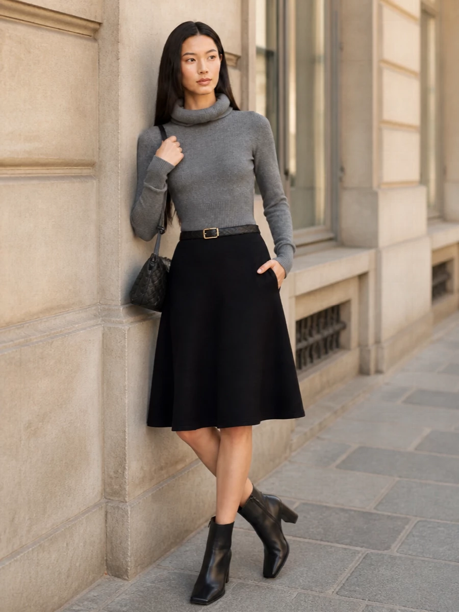 Alaia turtleneck knit skirt outfit women