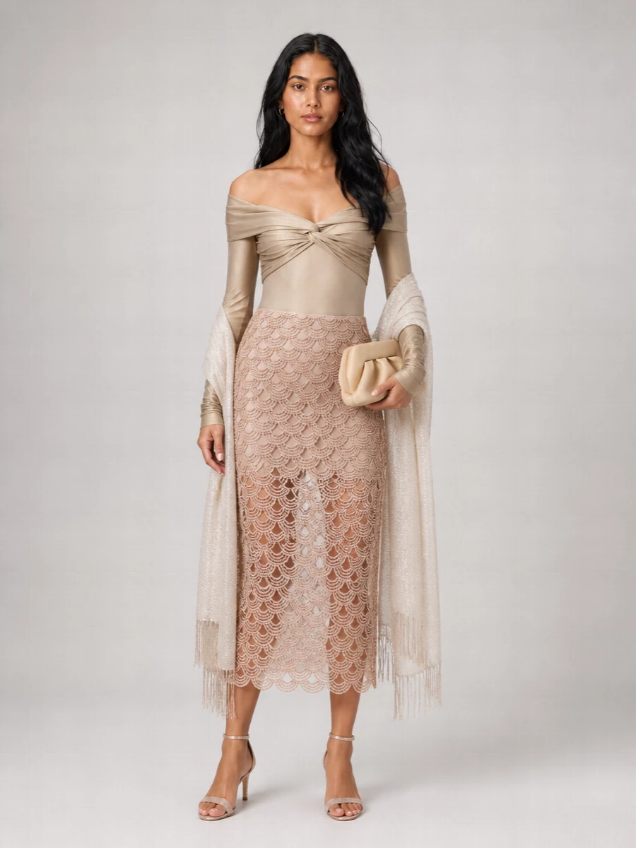 Rotate Embellished Fitted Skirt