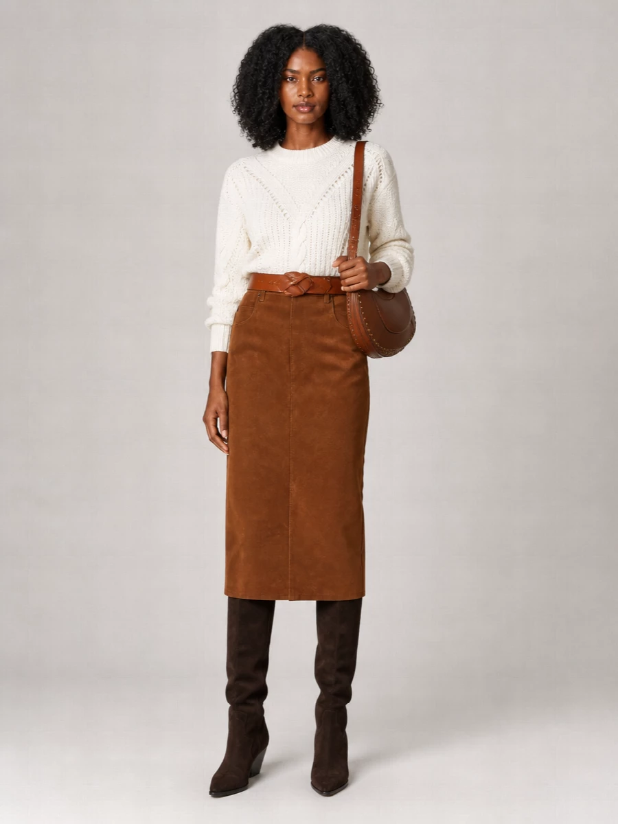 Isabel Marant Etoile Suede-Effect Midi Pencil Skirt