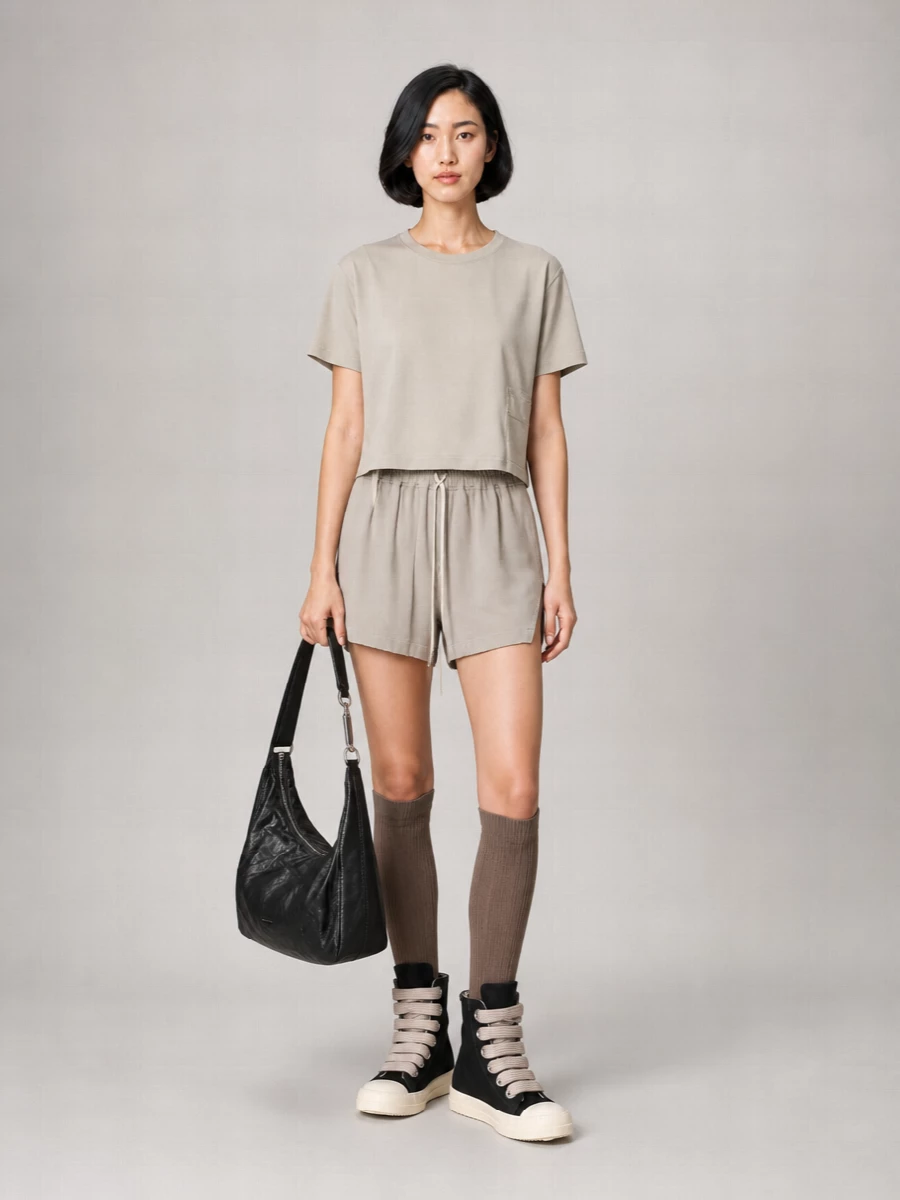Rick Owens Drkshdw Ribbed-Trim Cropped T-Shirt