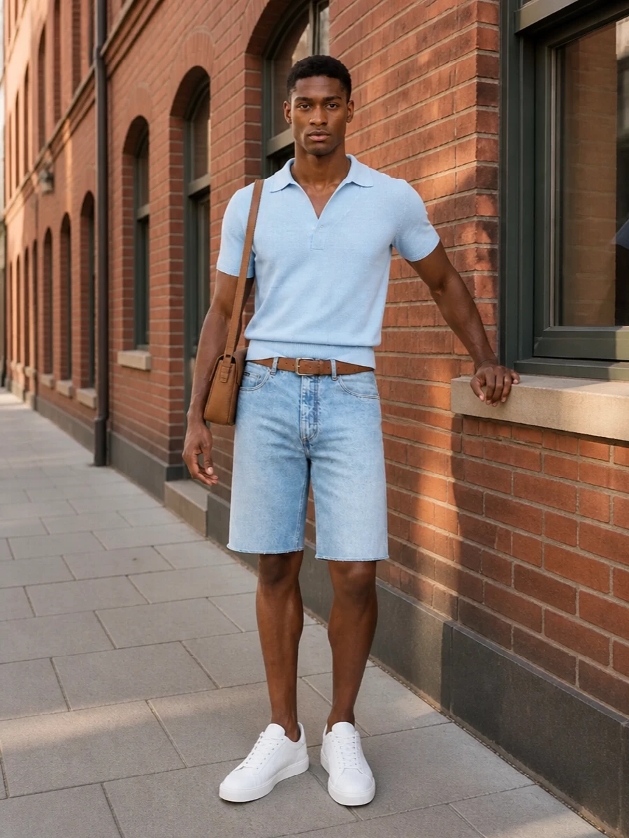 Dolce gabbana denim shorts knit polo outfit