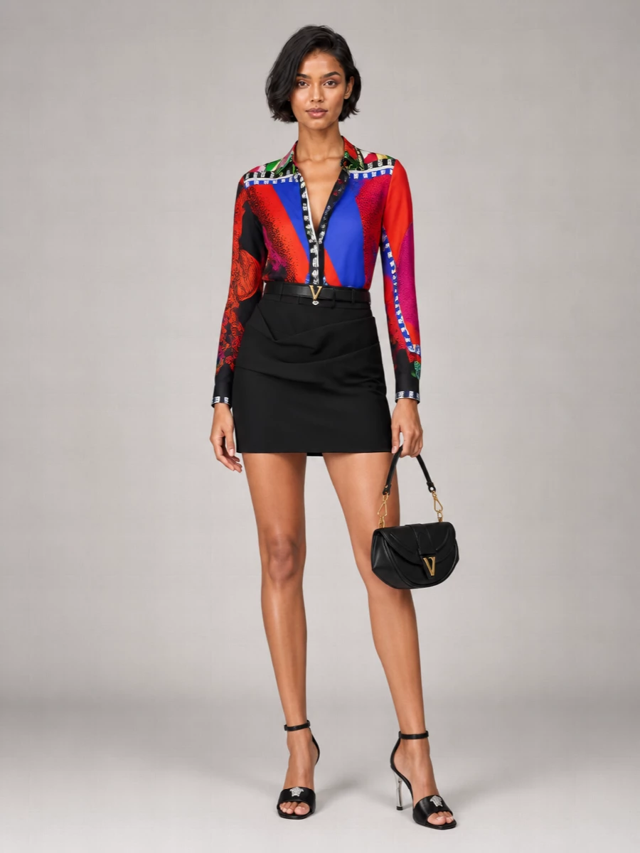 Versace Silk Formula 6 Printed Long-Sleeve Shirt