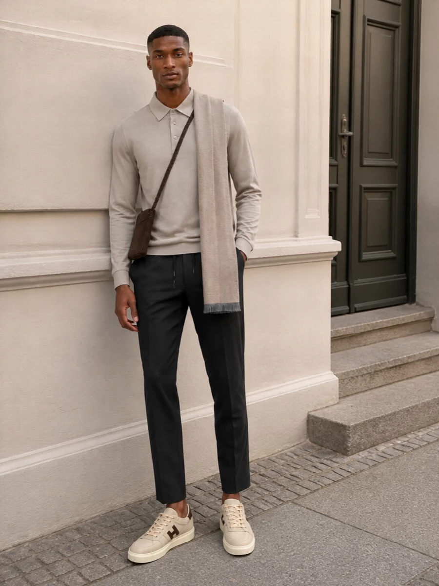 Herno beige polo charcoal chino hogan sneakers