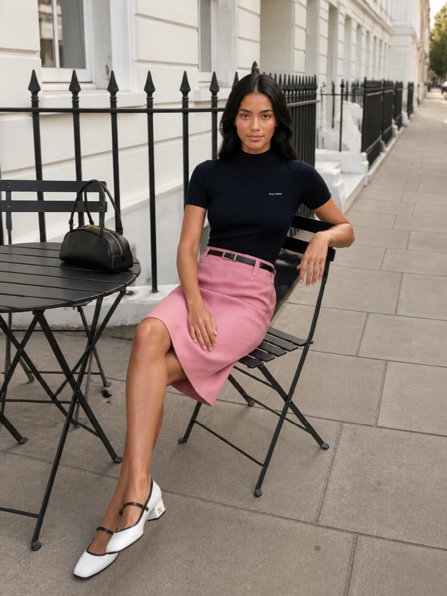 Miu miu pink skirt navy knit mary janes