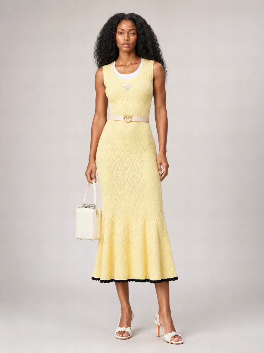 Self-Portrait Slim-Fit Knitted Midi Dress