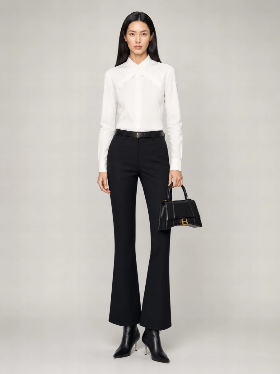 Off-White Virgin Wool Slightly Flared Trousers