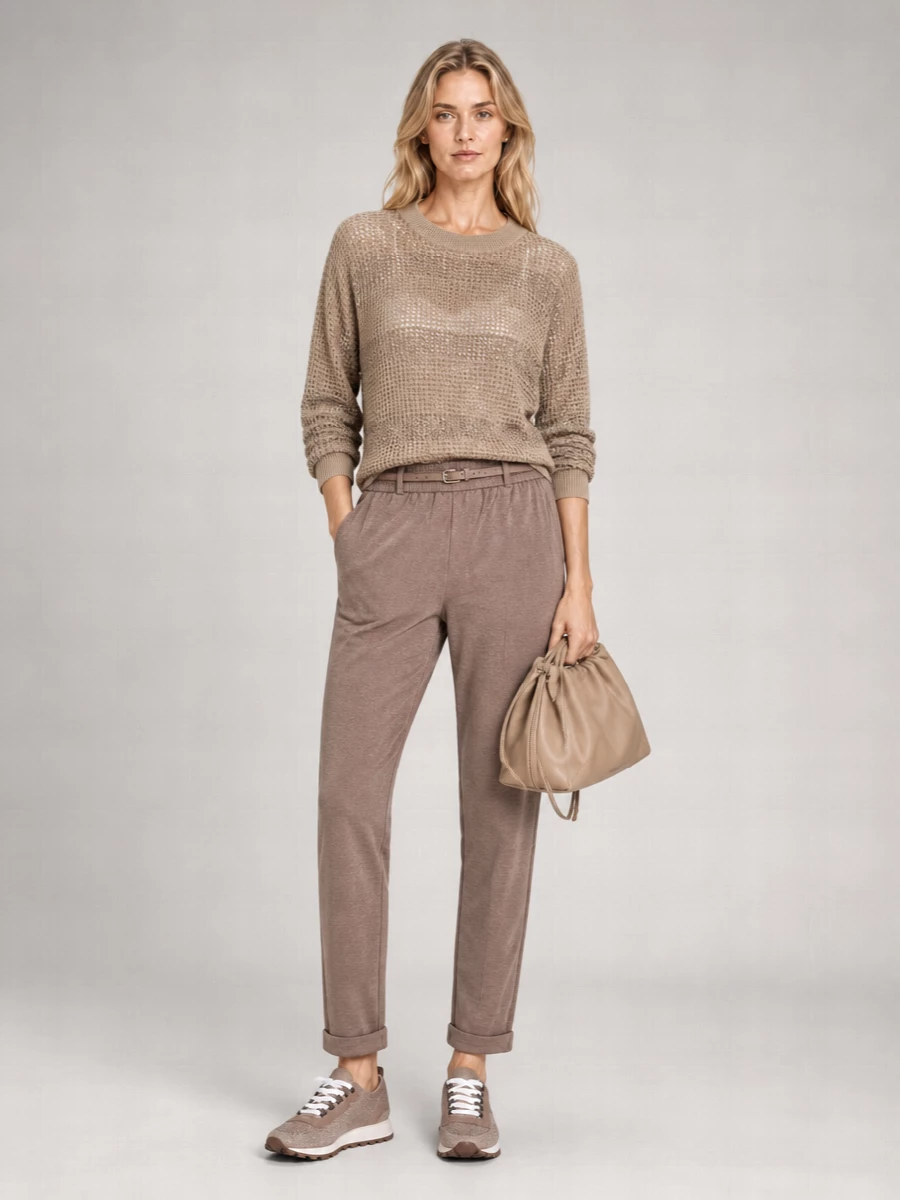 Brunello Cucinelli Cotton Mesh Sequin-Embellished Crew-Neck 3/4-Sleeve Sweater