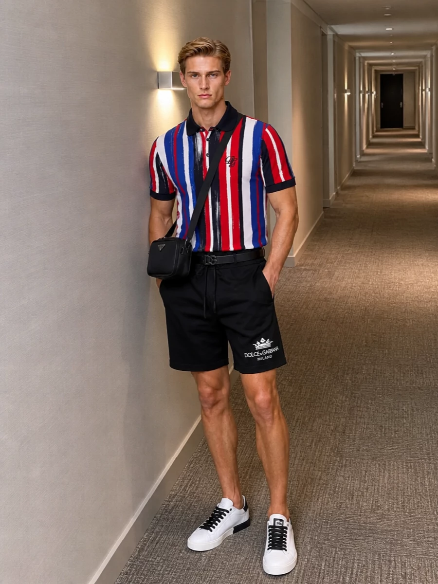Dolce gabbana striped polo black shorts sneakers