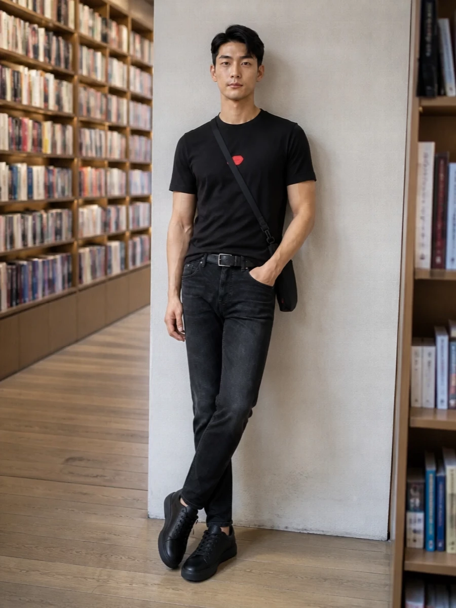 Boss black logo tee slim black jeans outfit