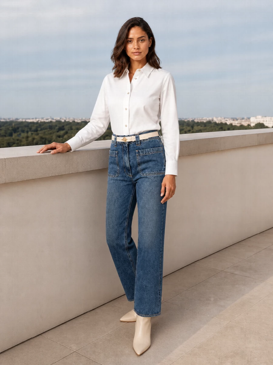Elisabetta franchi jeans white shirt cream boots