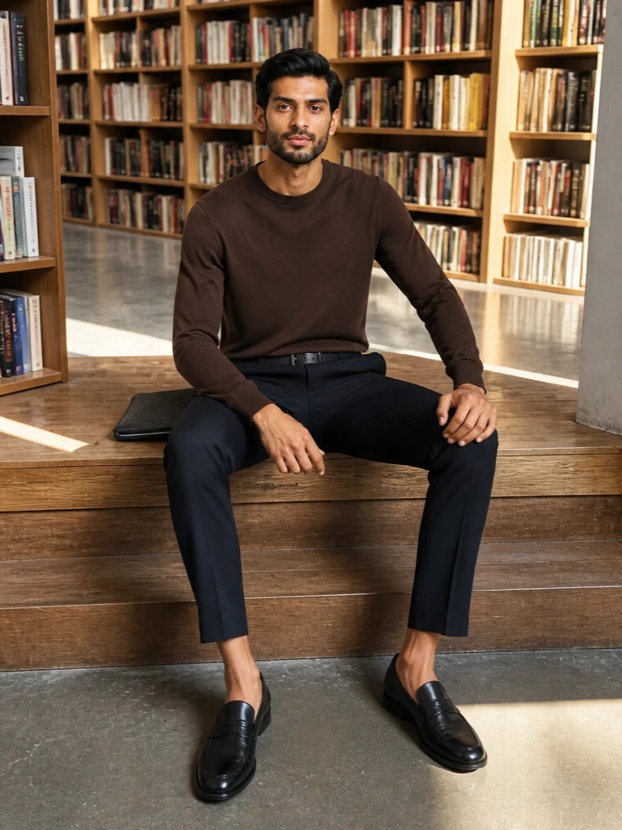 Pt torino navy trousers brown knit tods loafers