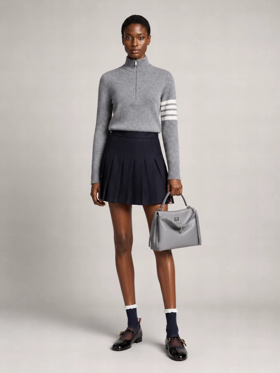 Thom Browne Virgin Wool Ribbed Zip Sweater