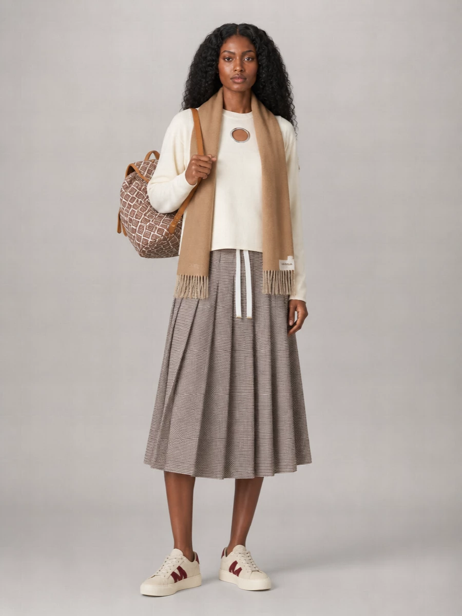 Moncler Checked Pleated Midi Skirt