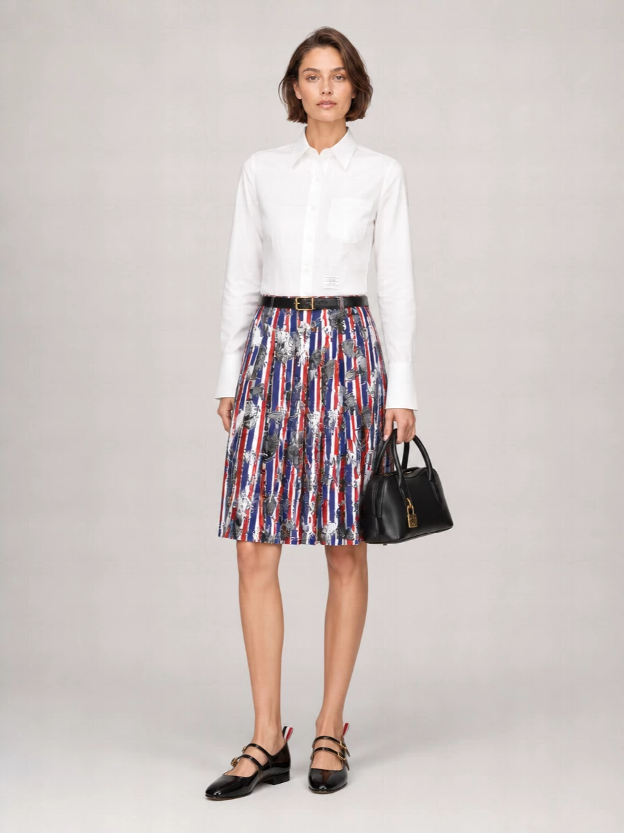 Thom Browne Silk High-Rise Pleated Maxi Skirt