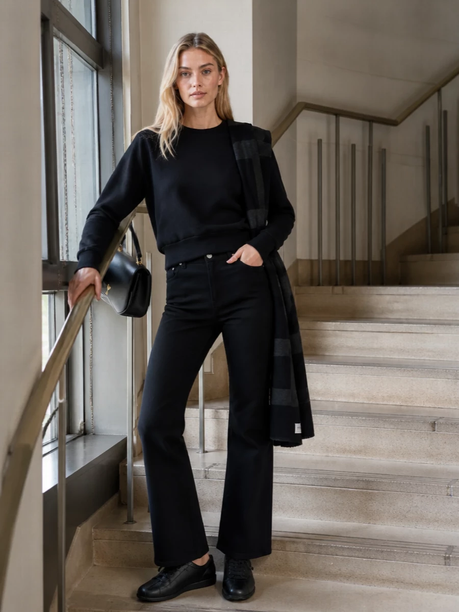 Ami paris black sweatshirt flared jeans outfit