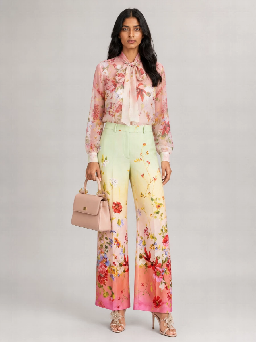 Roberto Cavalli Silk Floral-Print Cutout Long-Sleeve Blouse
